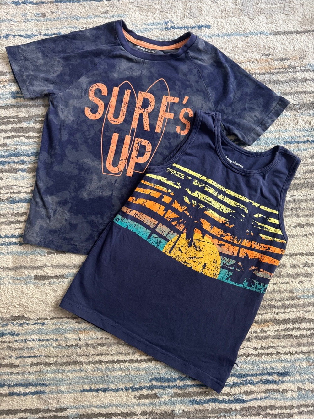 Tommy Bahama sz 5-6 blue graphic print surf T-shirt and tank top bundle,lot of 2